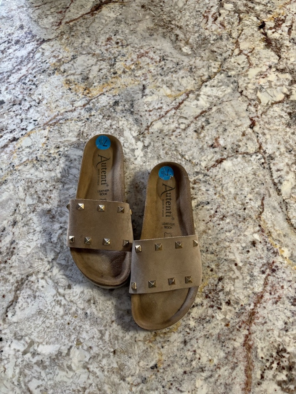 Autenti Taupe Studded Slide Sandals